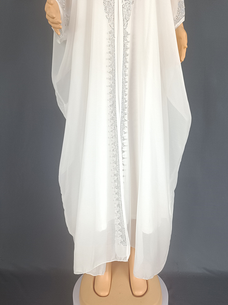 Rhinestone Beaded Muslim Long Gown African Hooded Dress
