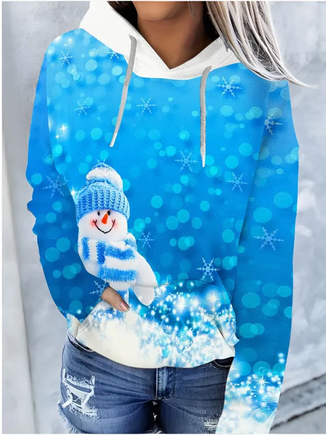 Christmas Color Pattern Printed Drawstring Hooded Sweater Lbw231104533 - Shop at LoveMi