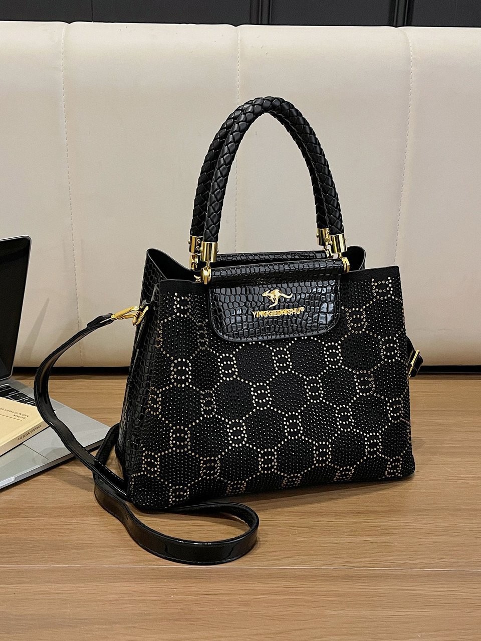 Sac urbain minimaliste à strass — PU, carré vertical 3