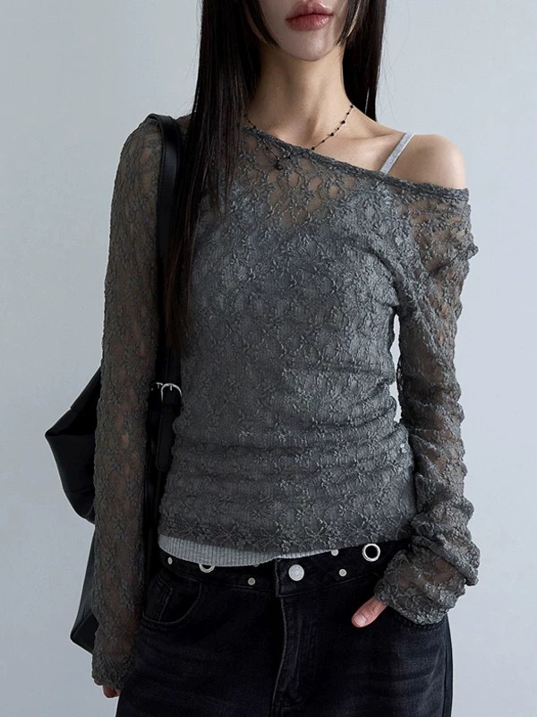 Sleek Slim Fit Japanese-Style Long Sleeve Top w/ Jacquard