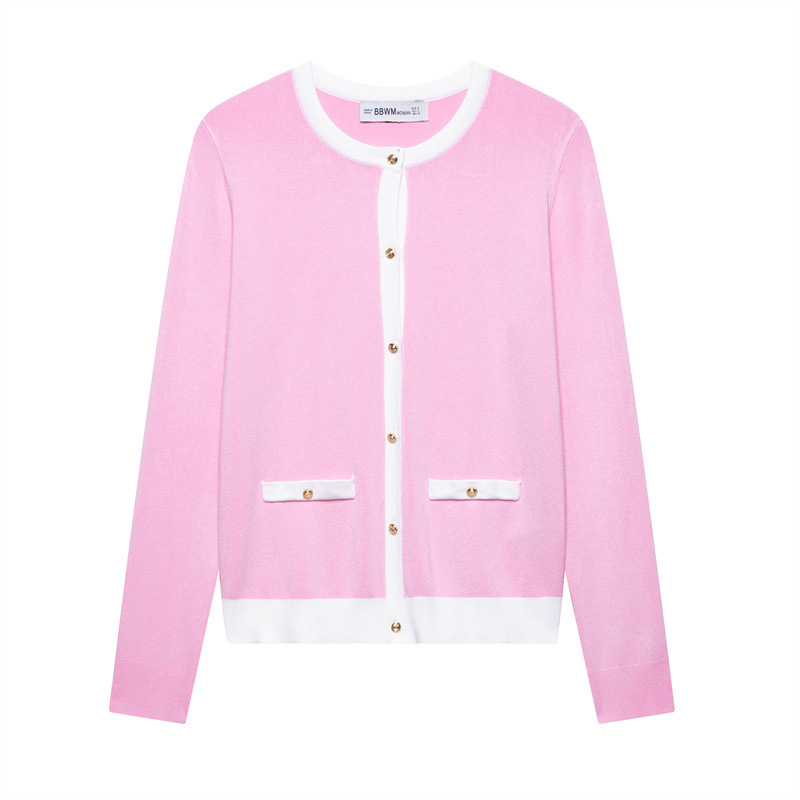 Solid Color Stitching Edge Knitted Coat - Image 2