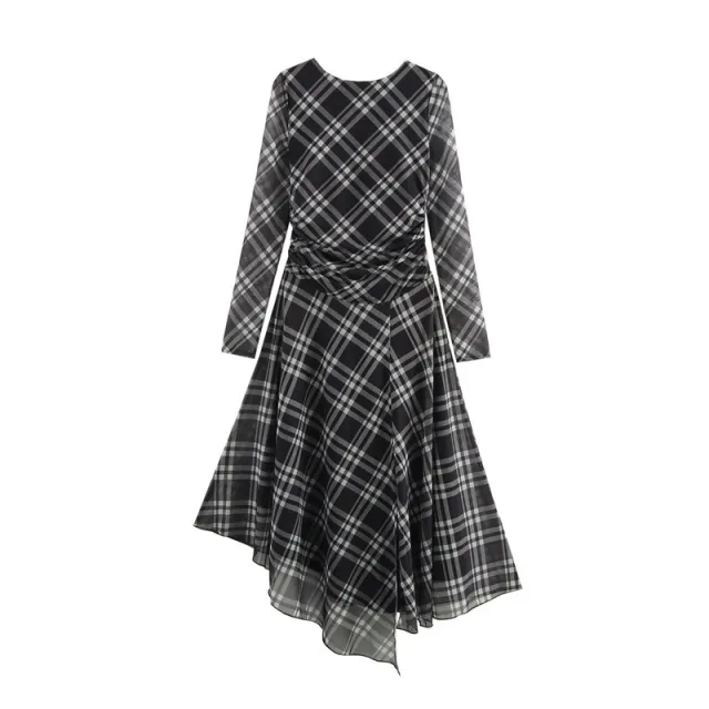 Round Neck Long Sleeve Silk Net Dress - Shop at LoveMi