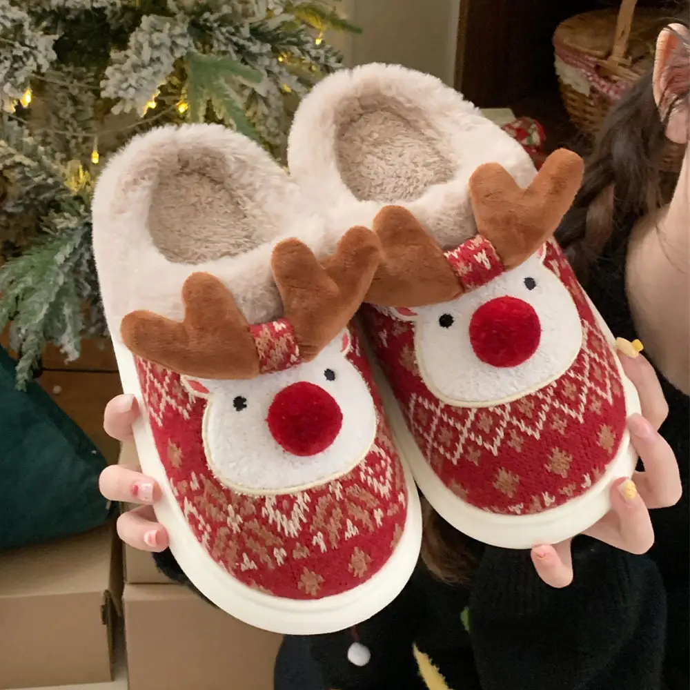 Cute Home Fleece-lined Warm Cartoon Soft Soled Cotton Slipper