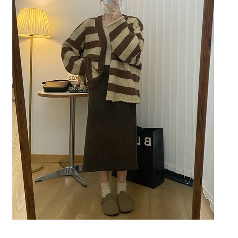 Plus Size Thick Needle Striped Sweater Cardigan