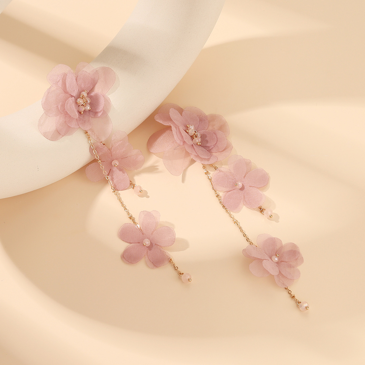 Stylish And Elegant Crystal Petal Long Tassel Earrings With A Cultural Creative Vibe