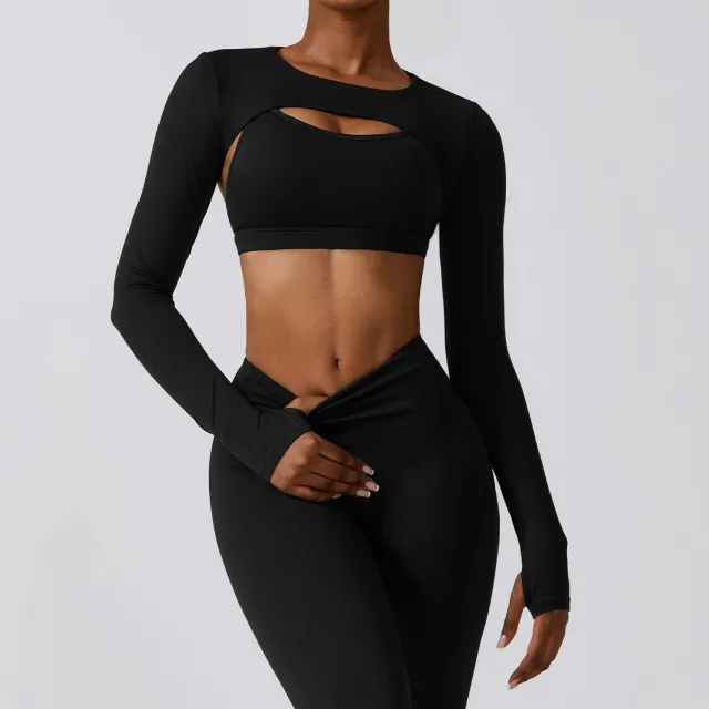Long Sleeve Shawl Yoga Clothes Nude Feel Workout Clothes Top Running Sports Blouse Premium Black - Shop at LoveMi