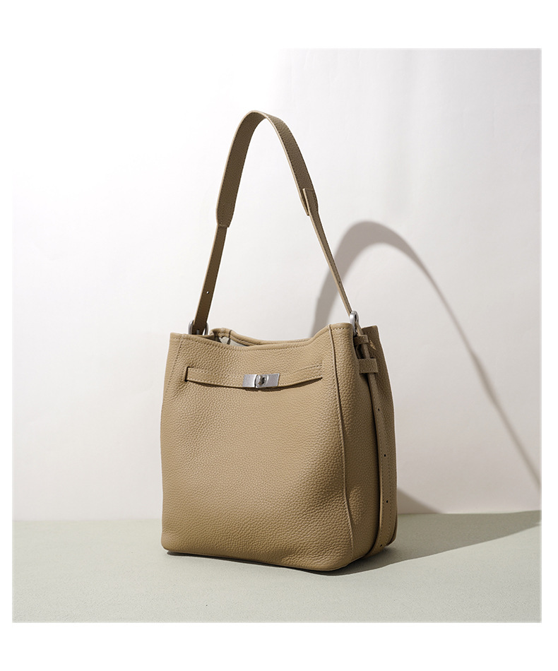Black minimalist leather bucket bag