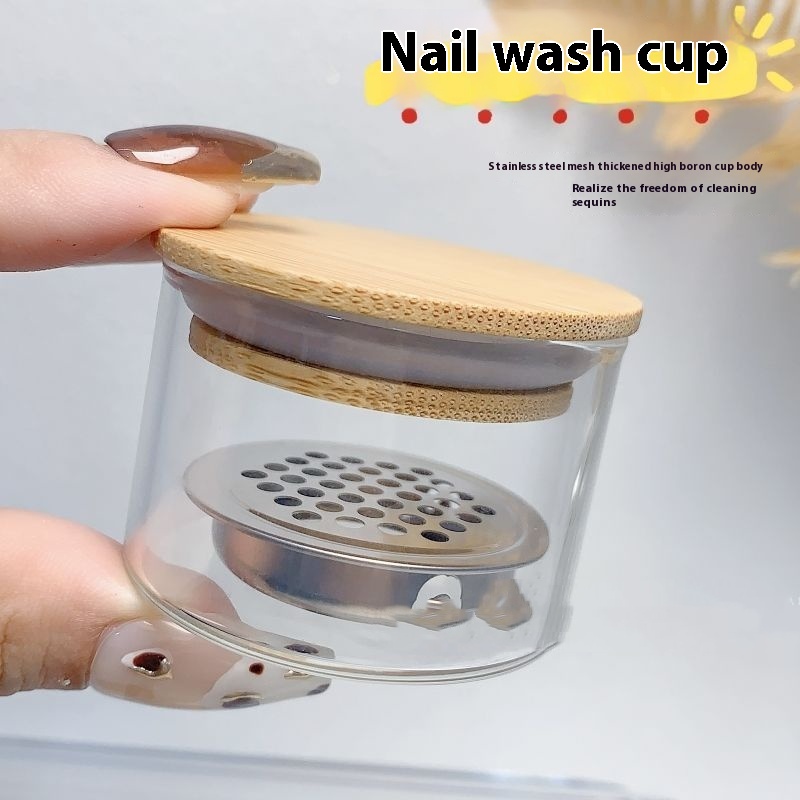 New Nail Beauty Sequins Painting Brush Cleaning Cup With Lid Stainless Steel Mesh