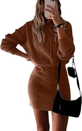 Women's Fashionable Elegant Knitted Hooded Dress 067 Caramel - Shop at LoveMi