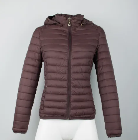 Autumn And Winter Zipper Short Hooded Detachable Solid Color Stand Collar Lightweight Cotton padded Jacket Brown - Shop at LoveMi