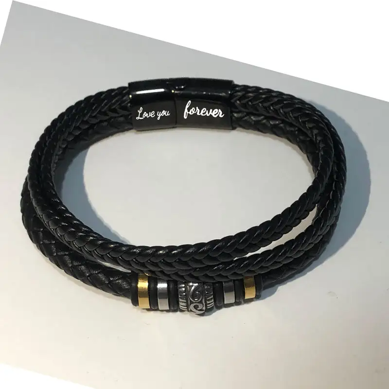 Men's Multi-layer Braided Leather Bracelet With Magnetic Clasp