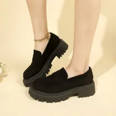 British Style Slip-on Leather Shoe Retro Platform Casual All-matching Women - Black - View 1
