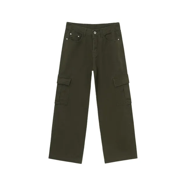 Large Pocket Wide leg Overalls Casual Jeans Army Green Single Pocket - Shop at LoveMi