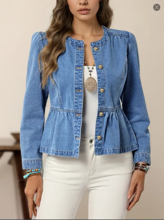 European And American Leisure All matching Pullover Round Neck Puff Sleeve Top Blue - Shop at LoveMi