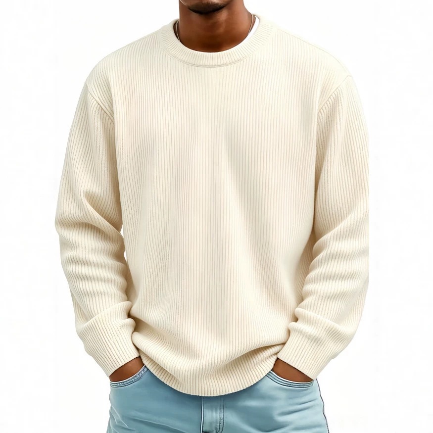 Mens Casual Long-sleeve Crew-neck Corduroy Sweatshirt