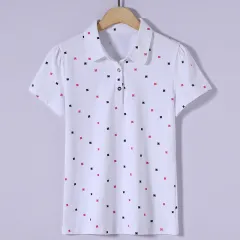 Women's Springsummer Lapel Print All-match Polo Shirt - White - View 1