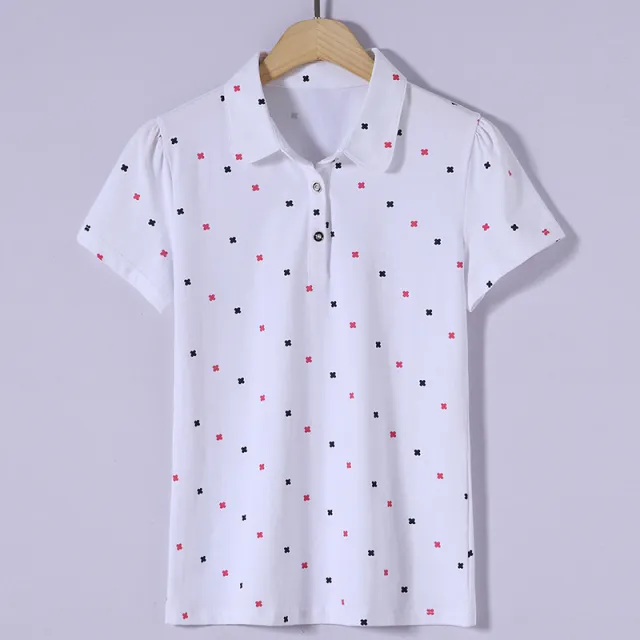 Women's Springsummer Lapel Print All match Polo Shirt White - Shop at LoveMi