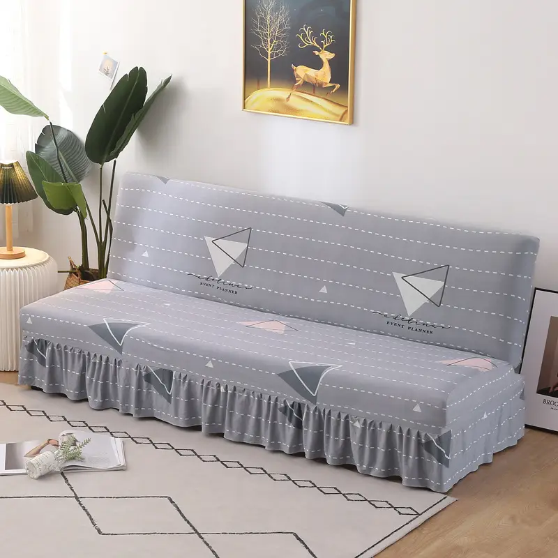 Stretch Slipcover For Armless Bed Full-Encasing Simple Foldable Sofa Cover With Skirted Hem