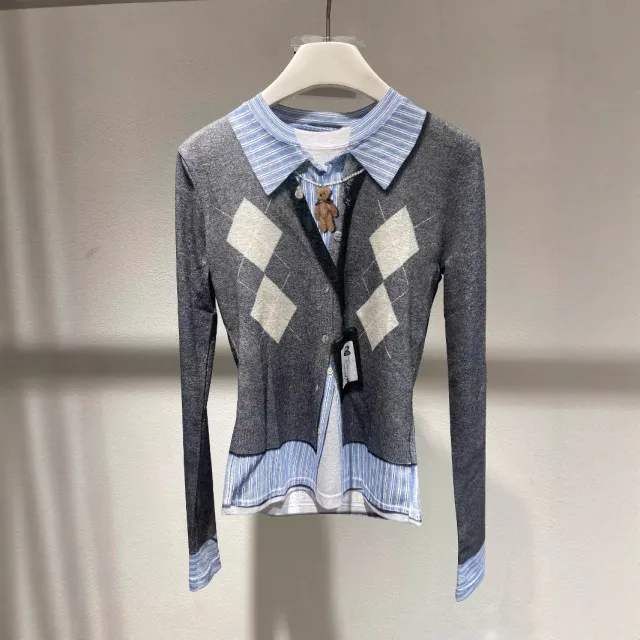 Diamond Patterned Long Sleeve Blouse For Women Gray - Shop at LoveMi