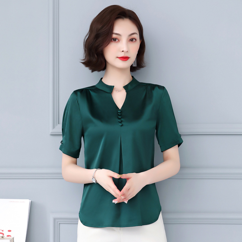 Women's Summer Wide-leg Pants Top Solid Color And V-neck Loose Shirt