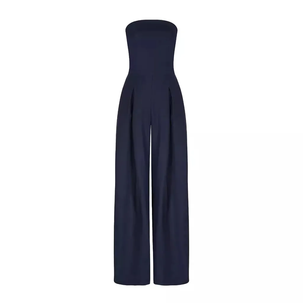 Casual Backless Slim Fit Smocking Temperament Jumpsuit - Navy Blue