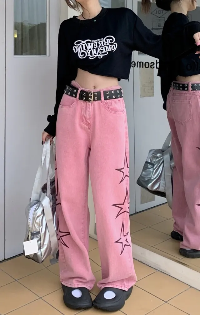 Women's Fashion Retro XINGX All matching Straight Draped Pants Pink - Shop at LoveMi