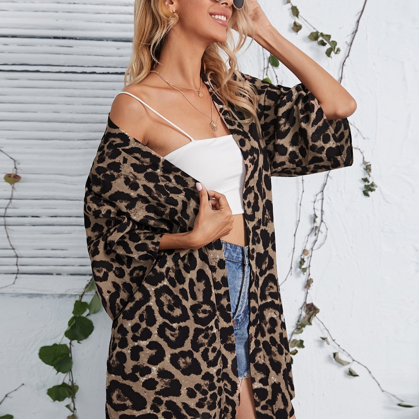 Sheer Leopard-Print Womens Casual Cardigan Coat 5