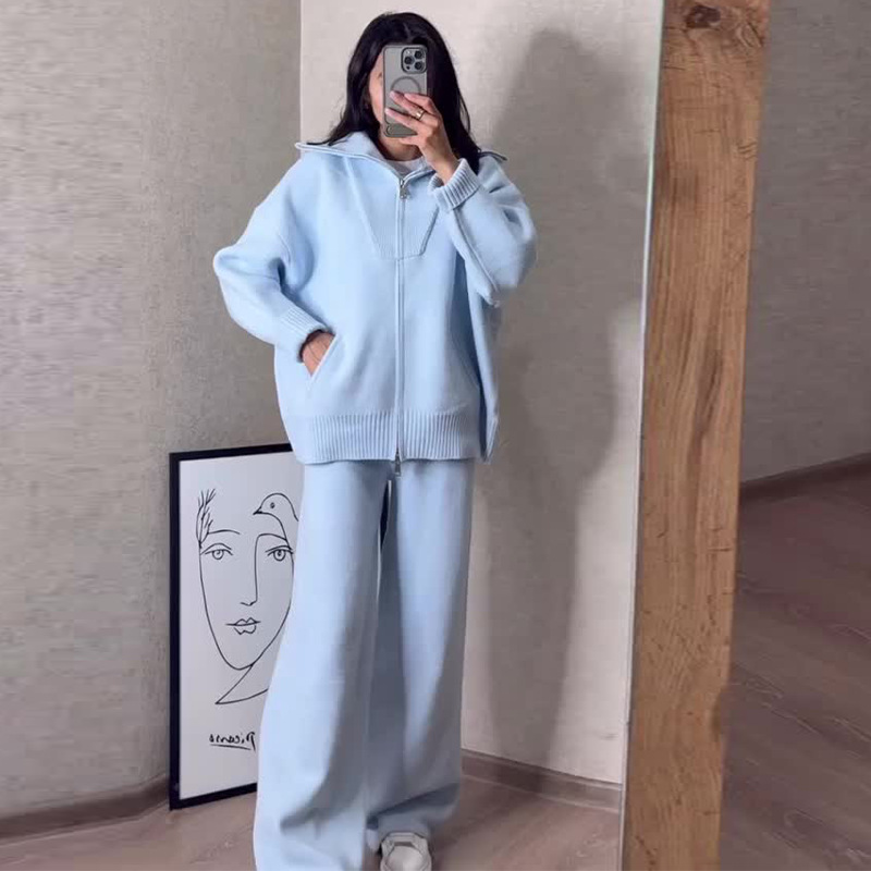 Loose Laid-back Floor-length Wide-leg Pants Two-piece Set