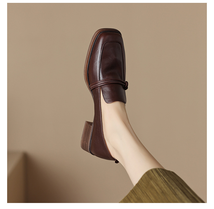 retro mid-heel leather shoes women