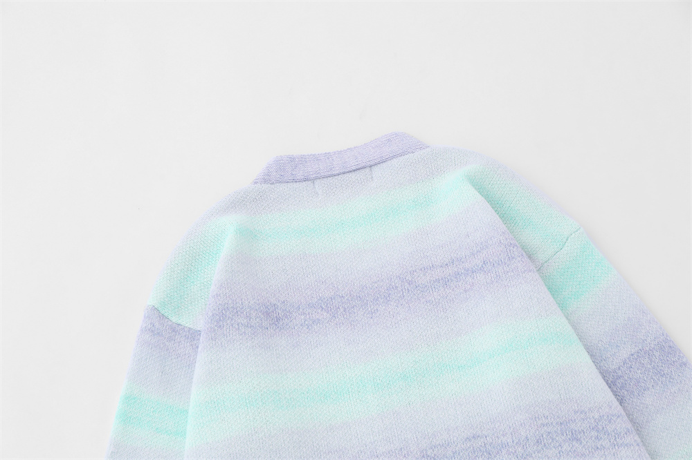 Gradient Rainbow Striped Knitted Cardigan Jacket