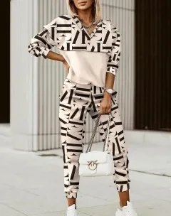 Women's Printed Long Sleeve Street Slim Fit Fashion Casual Suit - Apricot - View 1
