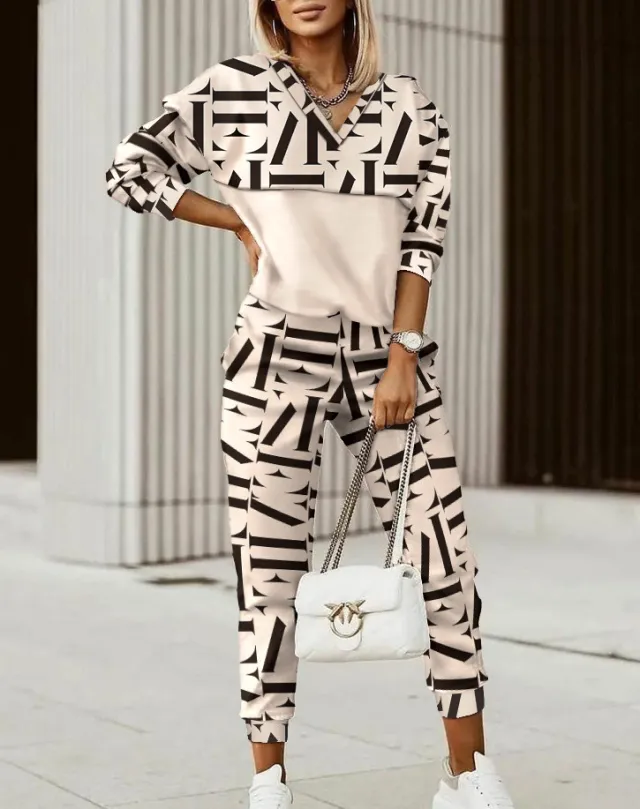 Women's Printed Long Sleeve Street Slim Fit Fashion Casual Suit Apricot - Shop at LoveMi