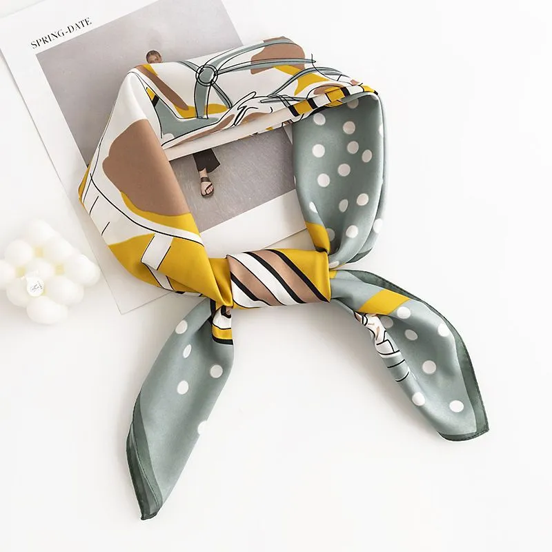 Elegant Silk Scarf Spring Matching Shirt - Green Polka Dot 5258