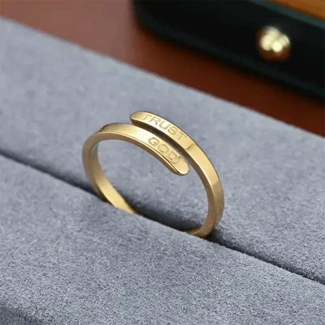 TRUST GOD Engraved Inspirational Stainless Steel Ring Gold - Shop at LoveMi