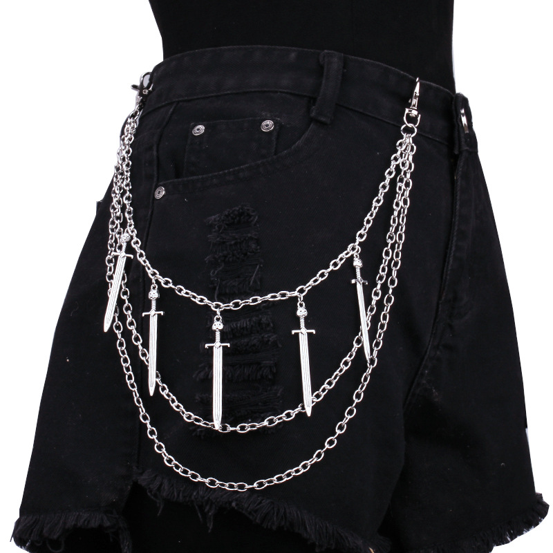Bearing Sword Pendant Waist Chain Layered Retro Chain