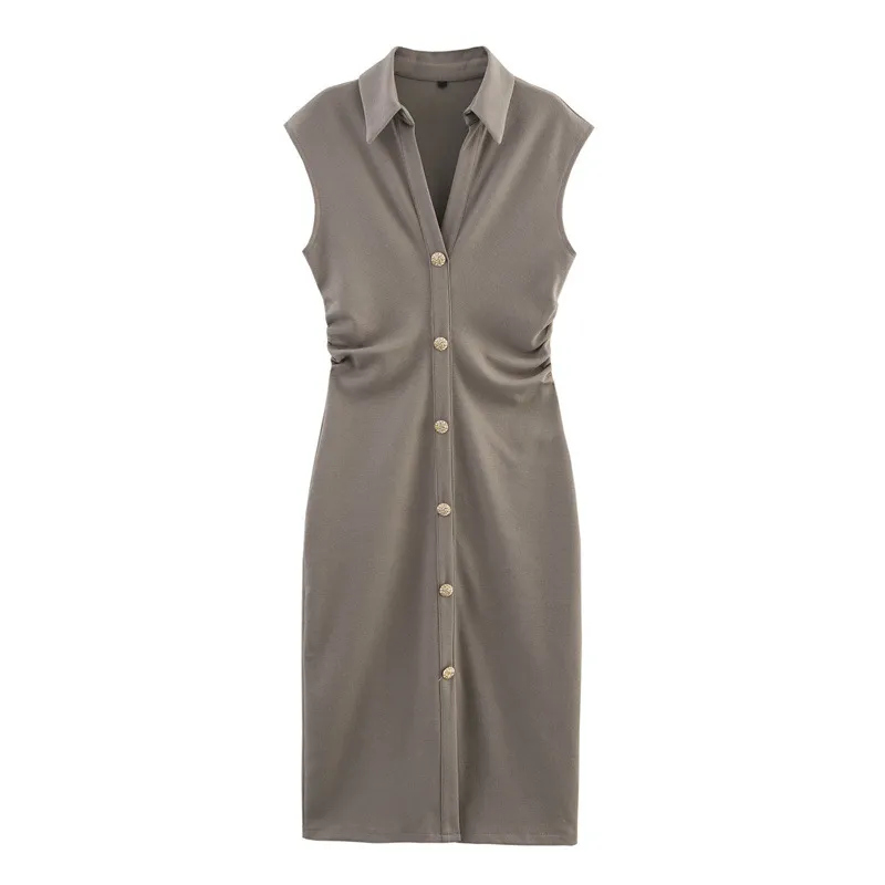 Asymmetric Skirt Fashion Simple Black Shirt Dress - Khaki