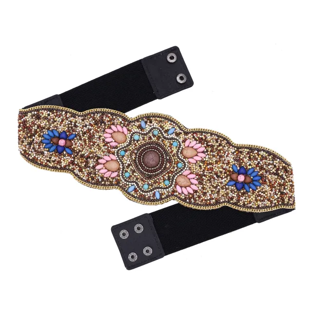 Beaded And Pressed Imitation Turquoise Elastic Waistband For Clothing Belt Picture Style - Shop at LoveMi