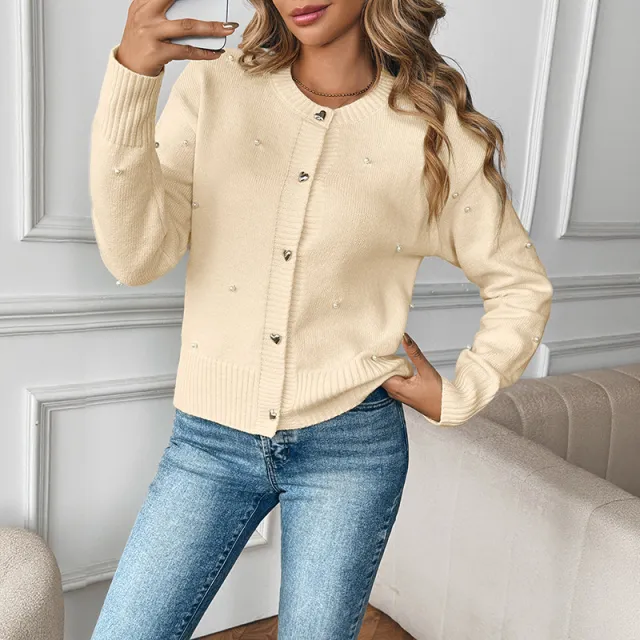 Single breasted Solid Color Sweater Coat For Women Apricot - Shop at LoveMi