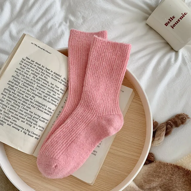 Solid color, Fleece lined, Extra thick Warm Wool Socks For Women Pink - Shop at LoveMi