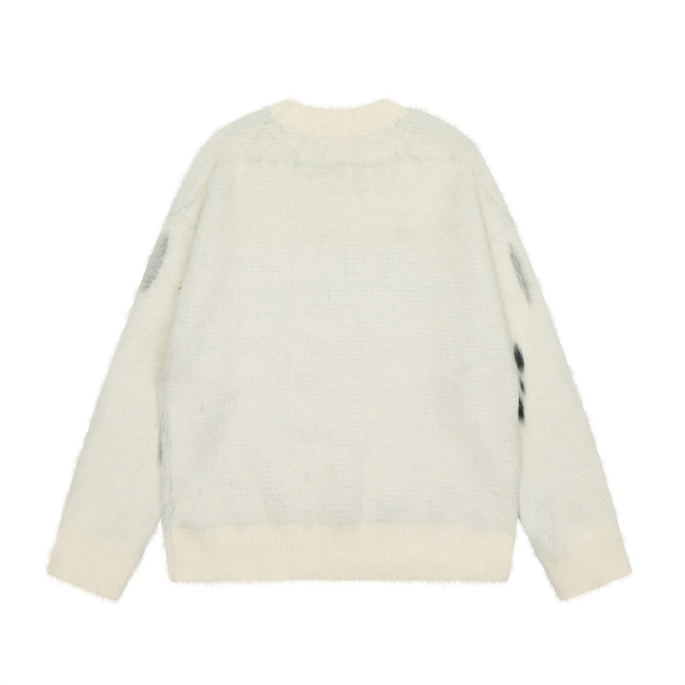 Animal Jacquard Brushed Round Neck Sweater Men's Loose