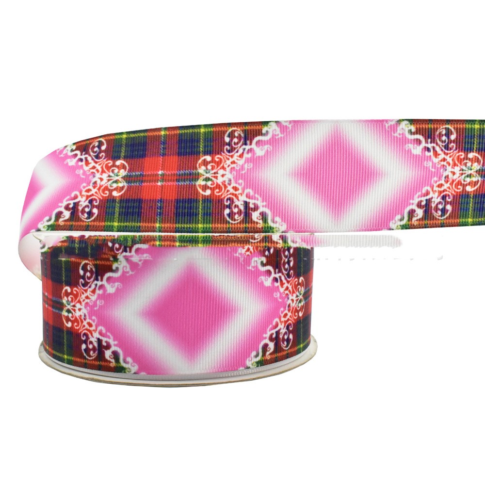 Digital Printing Ribbon Bow Handmade Webbing Satin Gradient Plaid — foto 19
