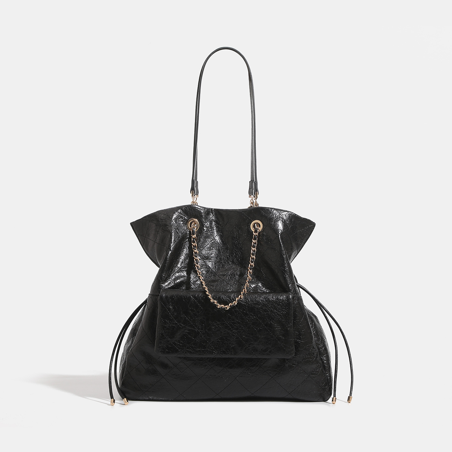 Preppy-style Oil-waxed Leather Quilted Chain Backpack For Women 4