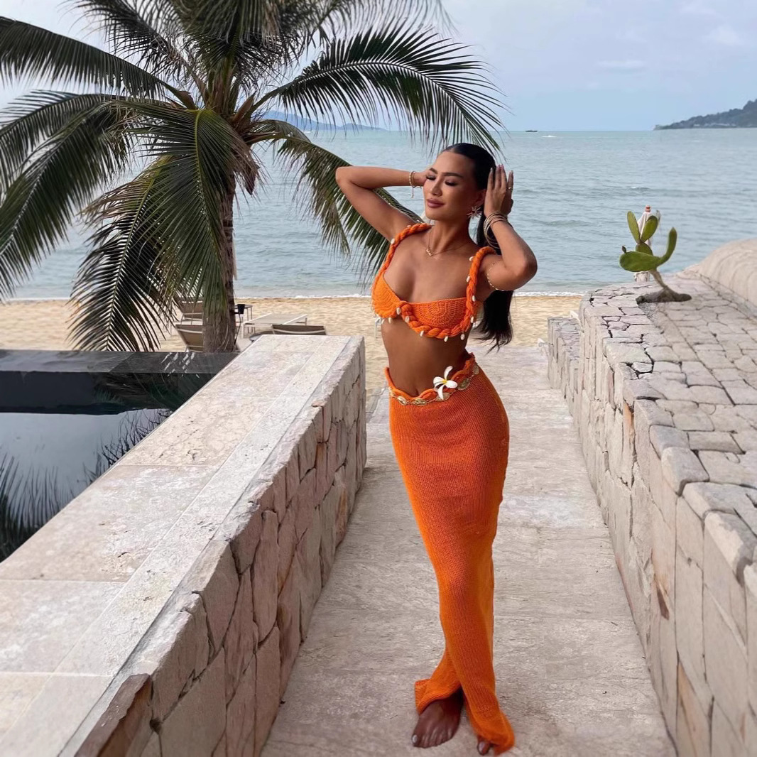 Shell Twist Holiday Suit Hollow Beach Skirt Tops M - Shop at LoveMi