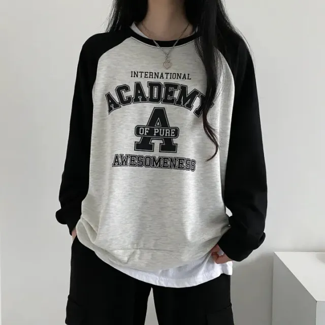 Women's Patchwork Pattern Sweater Springautumnwinter Korean Style Fleece lined Gray - Shop at LoveMi