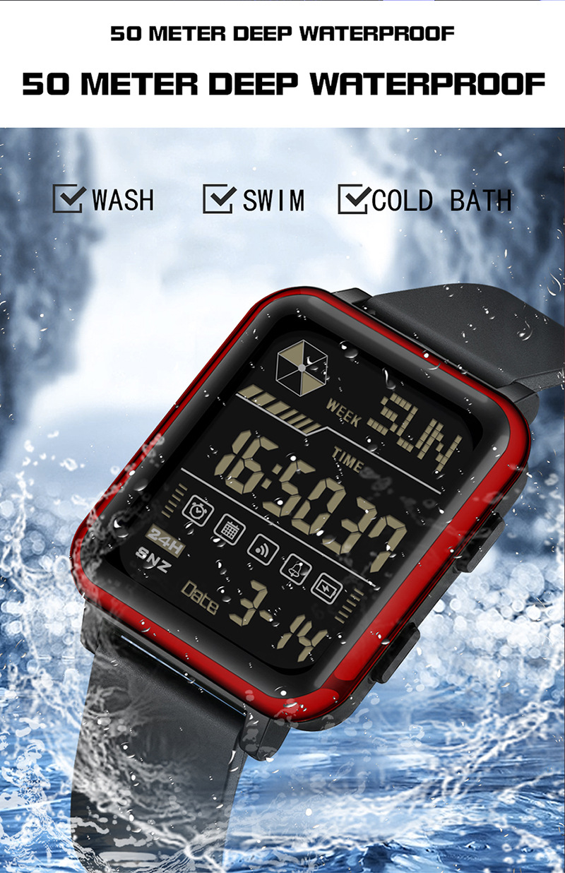 Sanda 6159 Square Stopwatch Multifunctional Waterproof Digital Sports Watch for Men