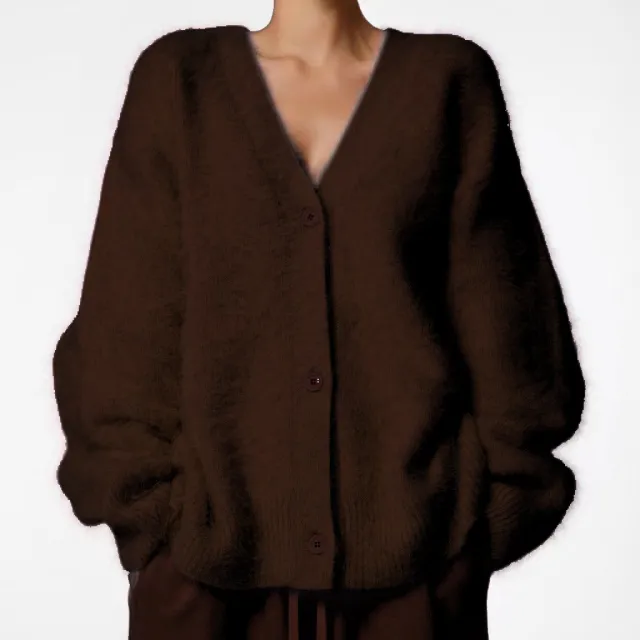 Cross border Spring And Autumn Imitation Marten Cardigan Women Idle Style Loose Sweater Coat Soft Long sleeved Sweater Women Brown - Shop at LoveMi