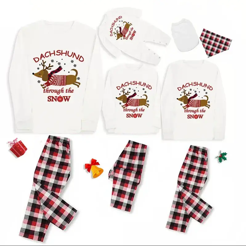 Parent-child Elk Pattern Plaid Pants Christmas Suit