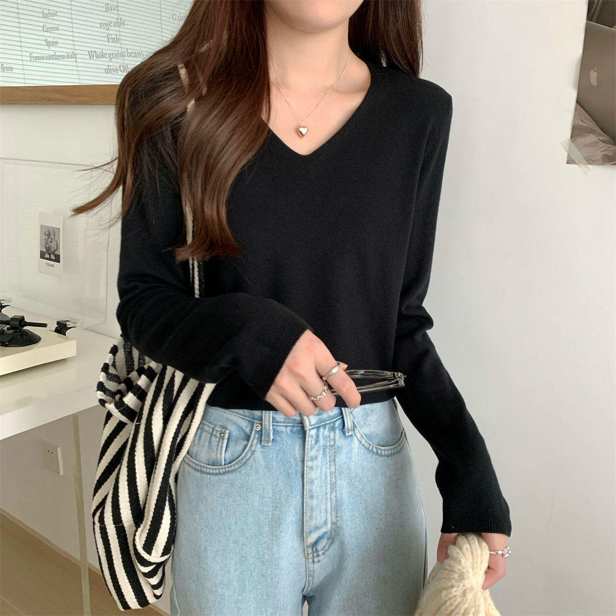 Loose Vneck Soft Cozy Sweater For Layering