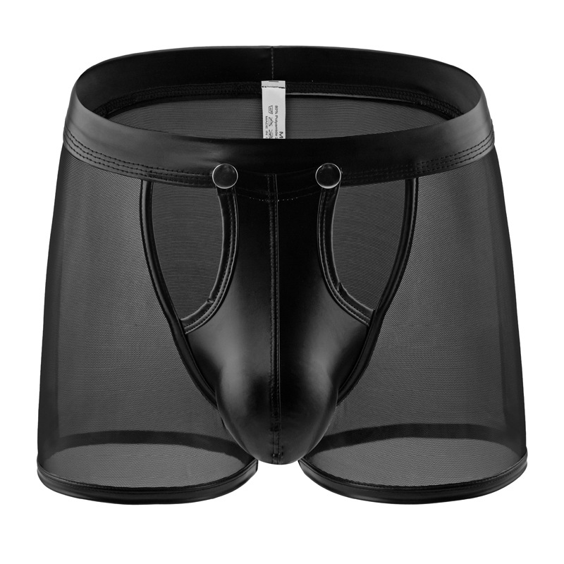 Men's Underwear Patent Leather Stitching Mesh