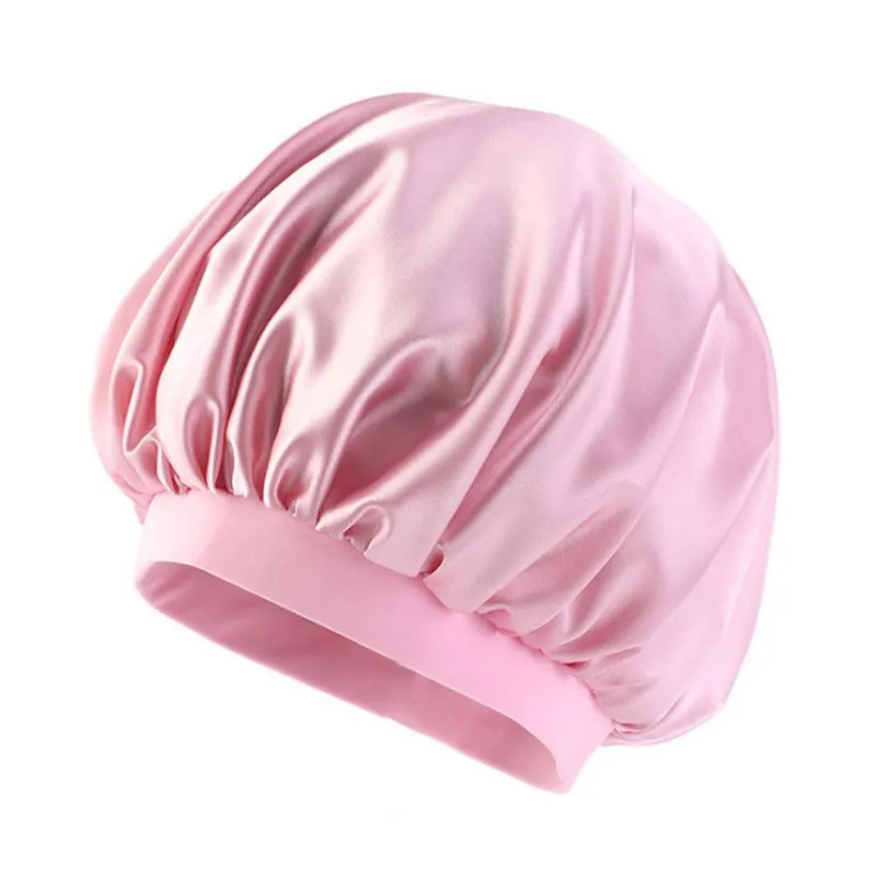 Printed Satin Elastic Wide Edge Nightcap - Pink